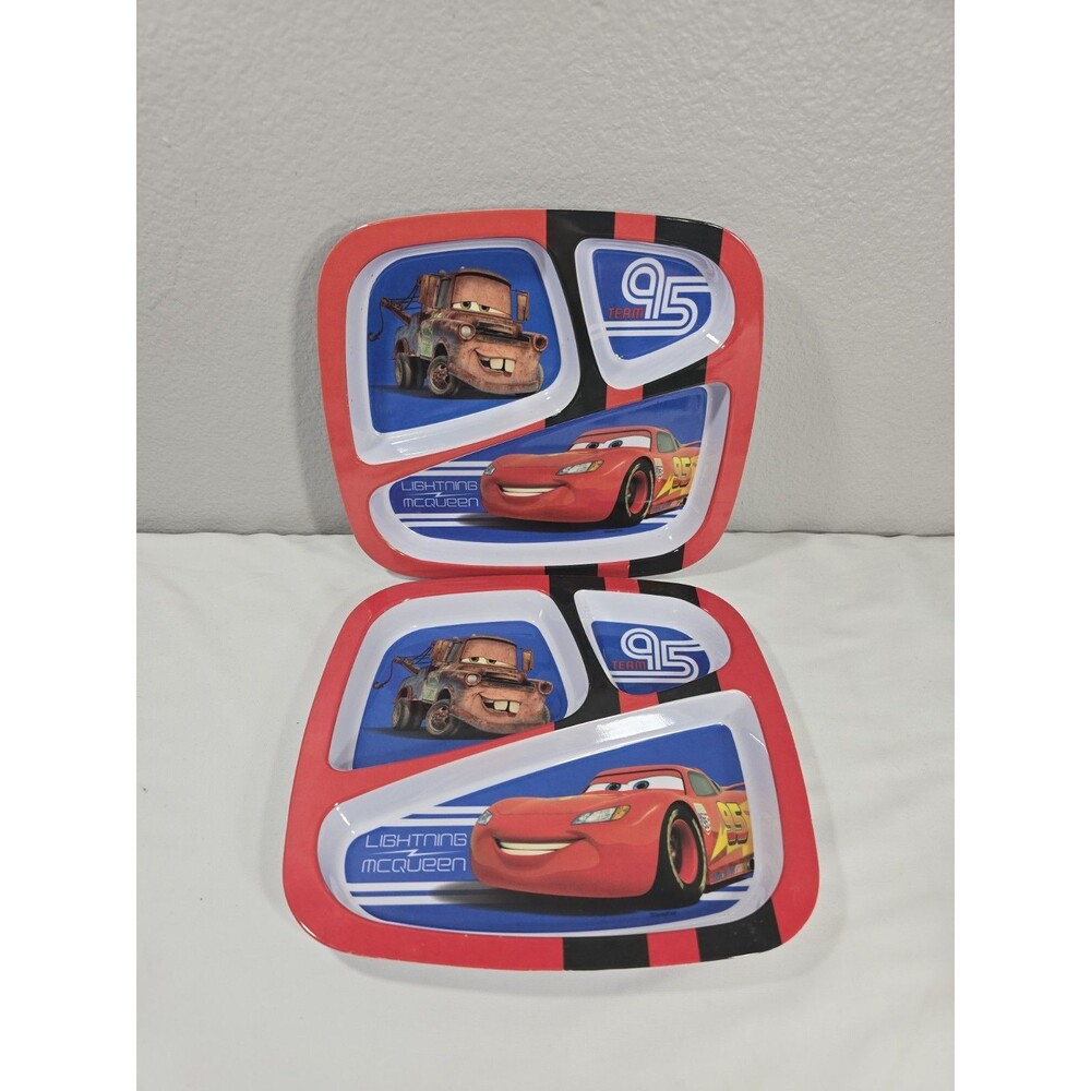 Zak! Designs Set of 2 Divided Plates Cars Lightning McQueen Mater 3 Compartments